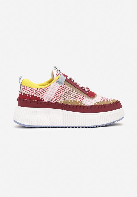 Bordowe Sneakersy na Grubej Podeszwie Ozdobione Przeszyciami Terilira 4