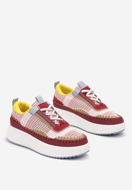 Bordowe Sneakersy na Grubej Podeszwie Ozdobione Przeszyciami Terilira 5