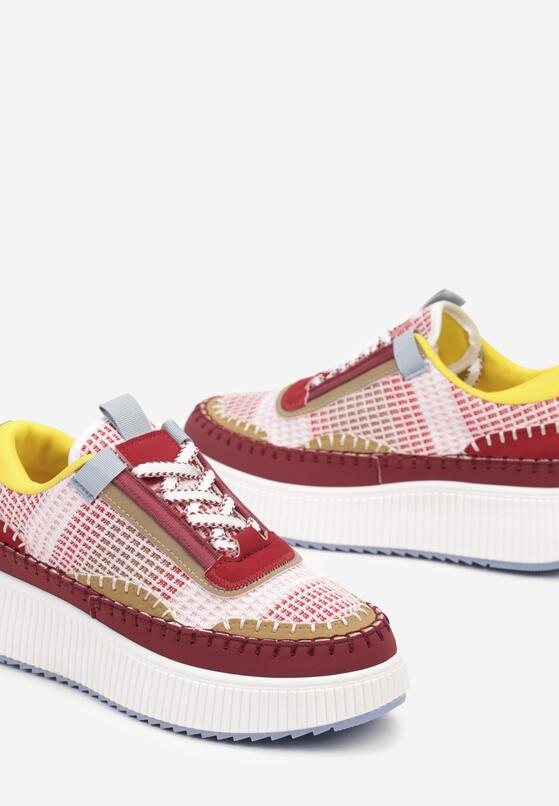 Bordowe Sneakersy na Grubej Podeszwie Ozdobione Przeszyciami Terilira 6