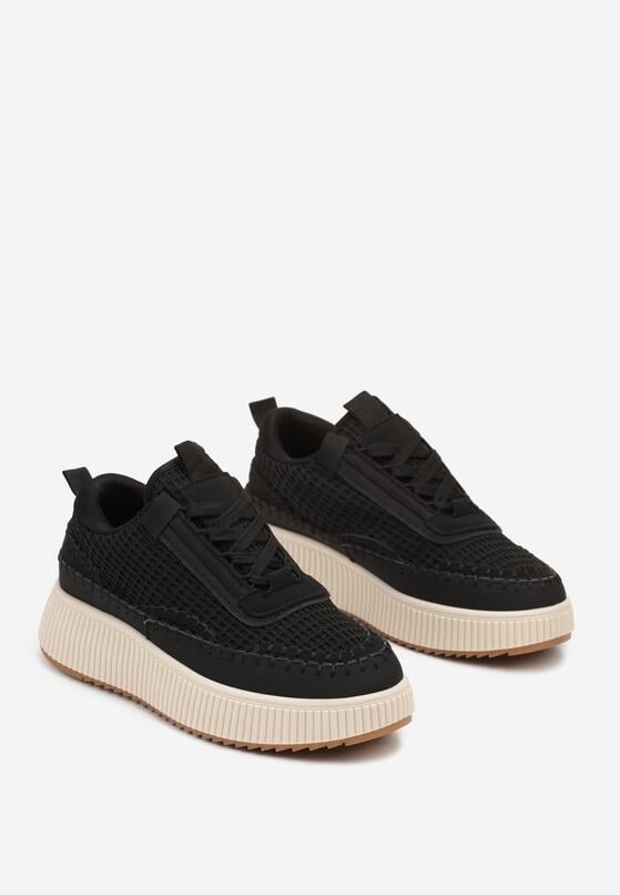 Czarne Sneakersy na Grubej Podeszwie Ozdobione Przeszyciami Terilira 5