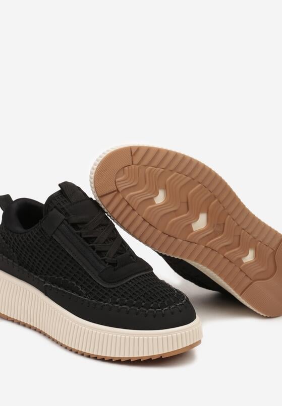 Czarne Sneakersy na Grubej Podeszwie Ozdobione Przeszyciami Terilira 6