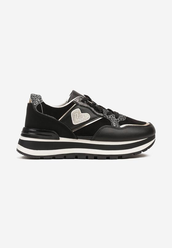 Czarne Sneakersy na Grubej Podeszwie Ozdobione Sercem i Metalicznymi Wstawkami Verioras 4