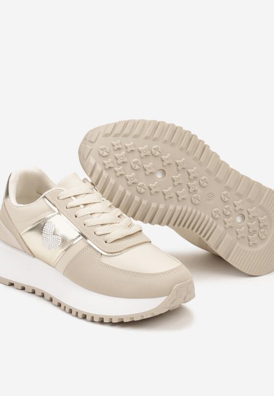 Beżowe Sneakersy na Piankowej Platformie z Serduszkiem Timava 6