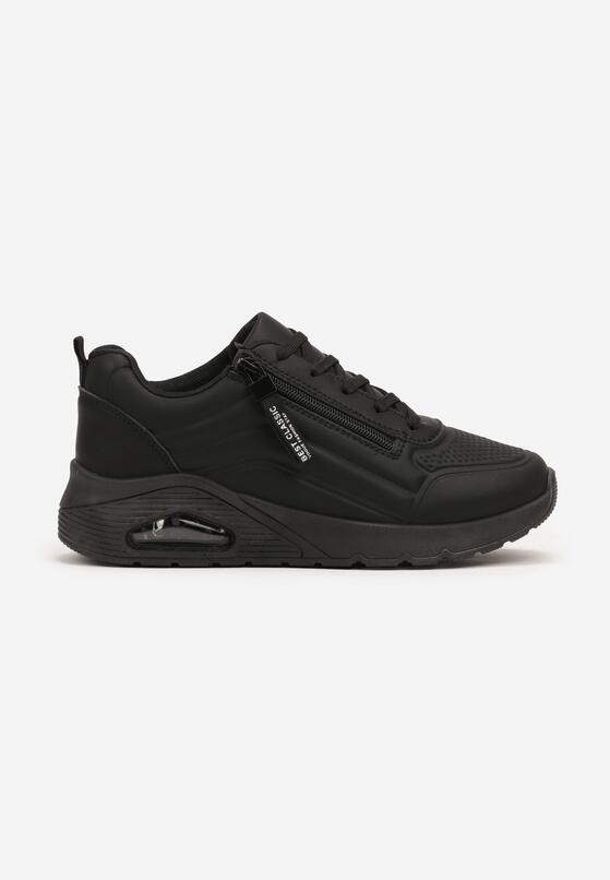 Czarne Sneakersy na Grubej Podeszwie z Tłoczonymi Paskami Justinalin 4