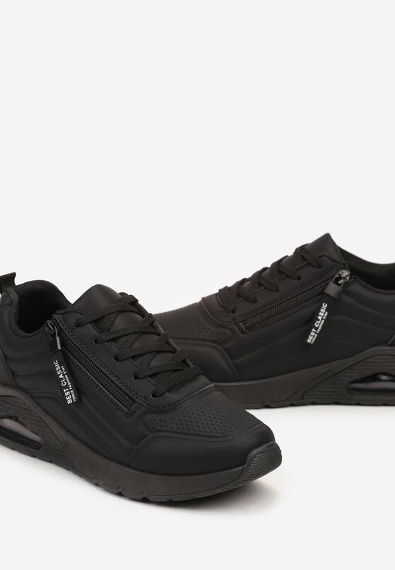 Czarne Sneakersy na Grubej Podeszwie z Tłoczonymi Paskami Justinalin 6