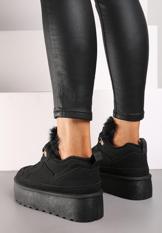 Czarne Sneakersy w Stylu Śniegowców z Futerkiem na Platformie Mavione 3
