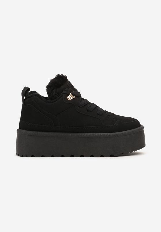 Czarne Sneakersy w Stylu Śniegowców z Futerkiem na Platformie Mavione 4