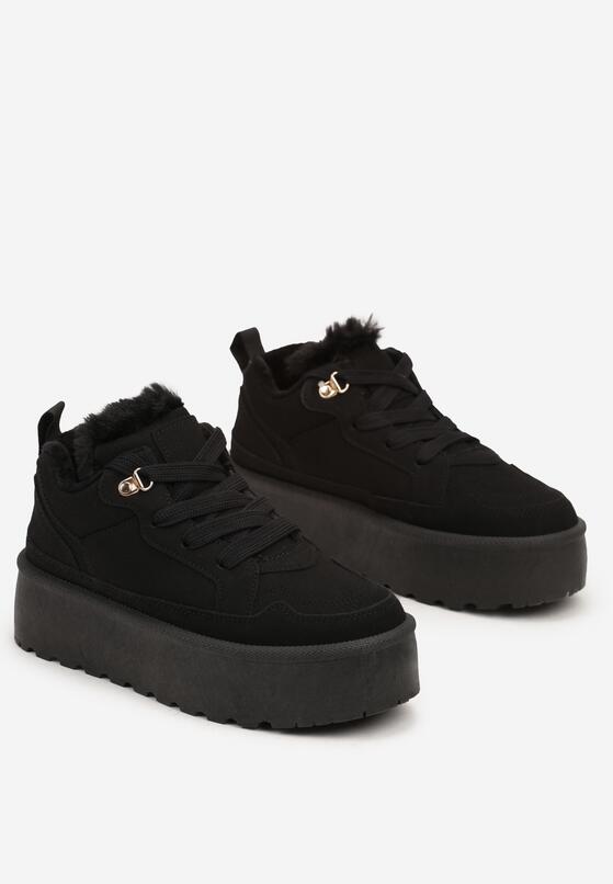Czarne Sneakersy w Stylu Śniegowców z Futerkiem na Platformie Mavione 5
