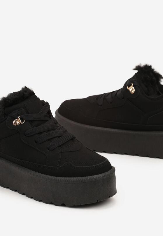 Czarne Sneakersy w Stylu Śniegowców z Futerkiem na Platformie Mavione 6