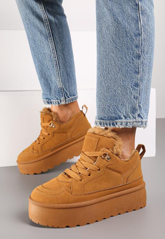 Brązowe Sneakersy w Stylu Śniegowców z Futerkiem na Platformie Mavione 2