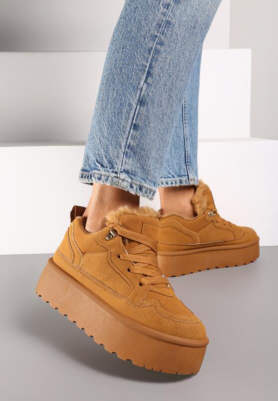 Brązowe Sneakersy w Stylu Śniegowców z Futerkiem na Platformie Mavione 1