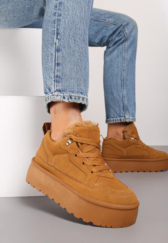 Brązowe Sneakersy w Stylu Śniegowców z Futerkiem na Platformie Mavione 3