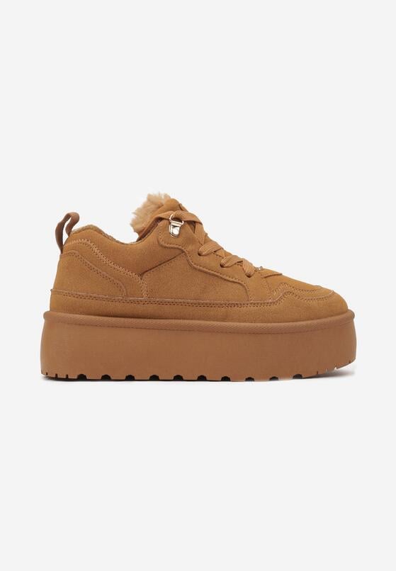 Brązowe Sneakersy w Stylu Śniegowców z Futerkiem na Platformie Mavione 4