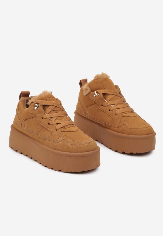Brązowe Sneakersy w Stylu Śniegowców z Futerkiem na Platformie Mavione 5