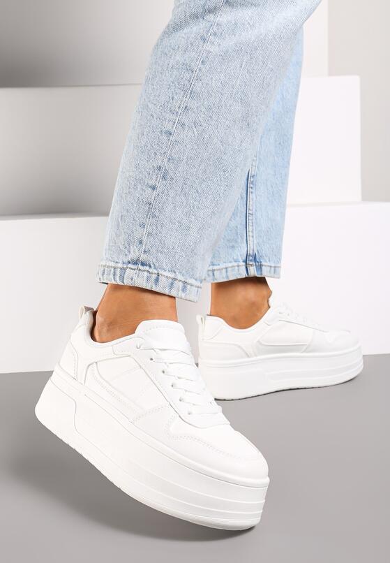 Białe Sneakersy na Platformie z Cholewką Przed Kostkę Revilisa 2