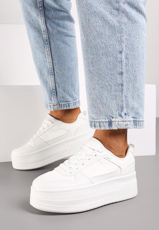 Białe Sneakersy na Platformie z Cholewką Przed Kostkę Revilisa 1