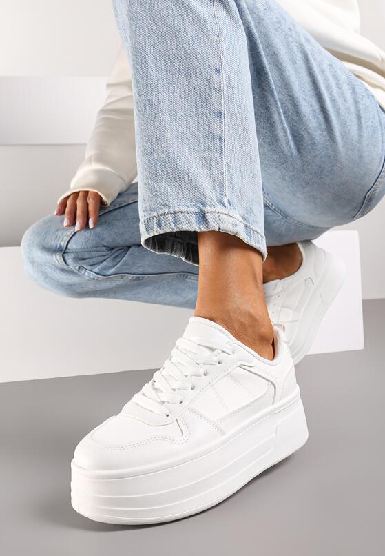Białe Sneakersy na Platformie z Cholewką Przed Kostkę Revilisa 3