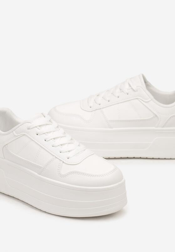 Białe Sneakersy na Platformie z Cholewką Przed Kostkę Revilisa 6