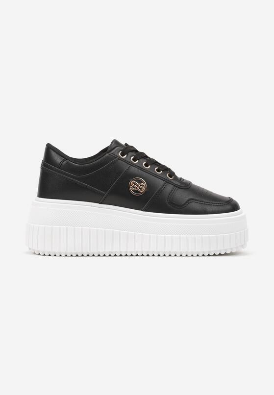 Czarne Sneakersy na Platformie z Metaliczną Wstawką z Boku Mevit 4