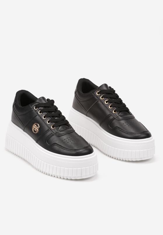 Czarne Sneakersy na Platformie z Metaliczną Wstawką z Boku Mevit 5