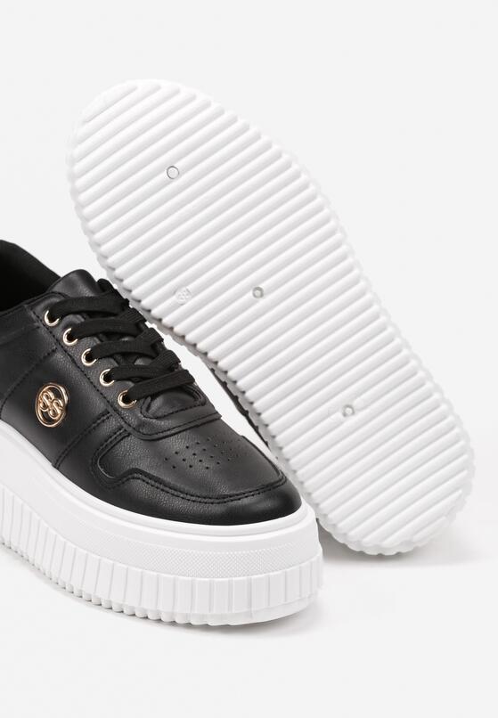 Czarne Sneakersy na Platformie z Metaliczną Wstawką z Boku Mevit 6