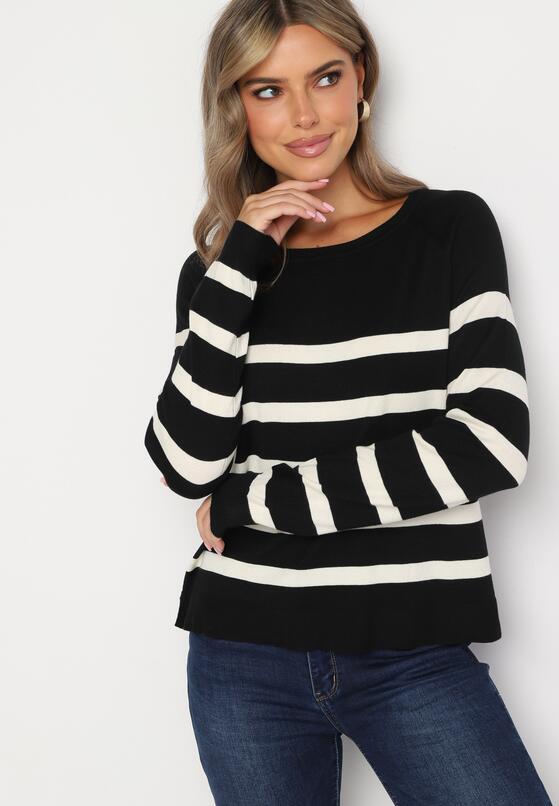 Czarny Sweter z Wiskozy w Paski Terilea 4