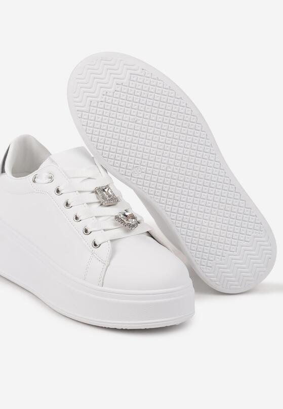 Biało-Srebrne Sneakersy na Platformie z Ozdobnymi Aplikacjami na Sznurówkach Altheati 6