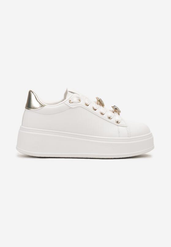 Biało-Złote Sneakersy na Platformie z Ozdobnymi Aplikacjami na Sznurówkach Altheati 4