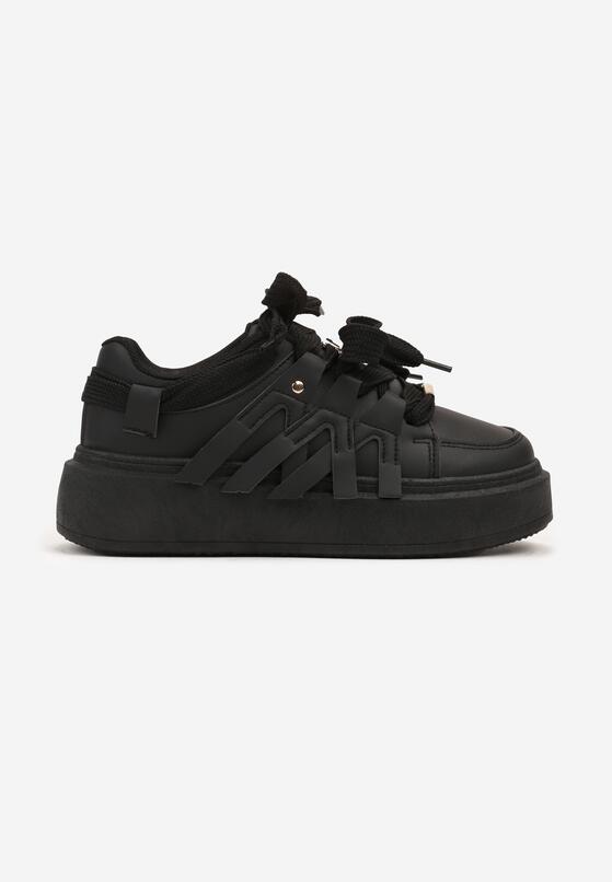 Czarne Sneakersy na Grubej Podeszwie z Ozdobnymi Paskami Leristhra 4