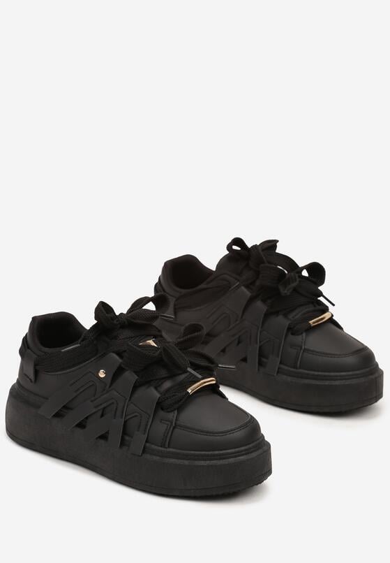 Czarne Sneakersy na Grubej Podeszwie z Ozdobnymi Paskami Leristhra 5