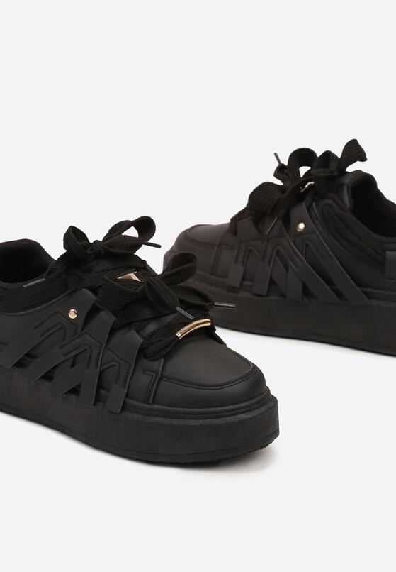 Czarne Sneakersy na Grubej Podeszwie z Ozdobnymi Paskami Leristhra 6