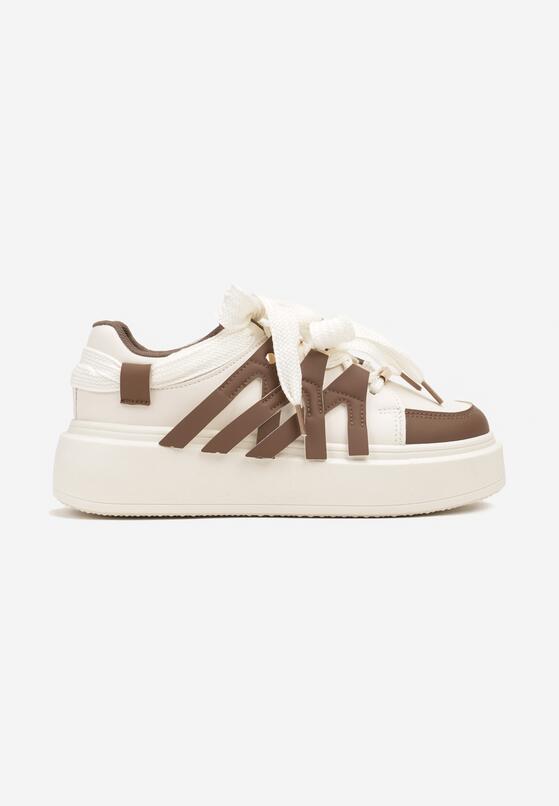 Brązowe Sneakersy na Grubej Podeszwie z Ozdobnymi Paskami Leristhra 4