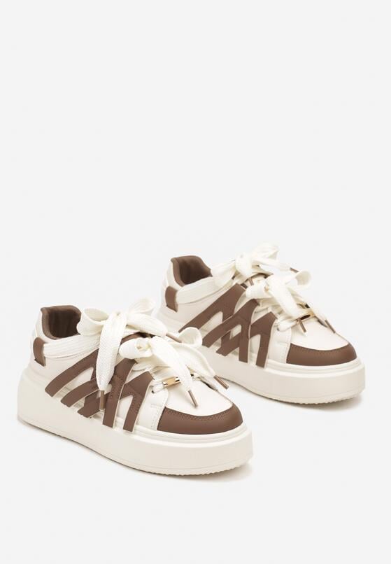 Brązowe Sneakersy na Grubej Podeszwie z Ozdobnymi Paskami Leristhra 5