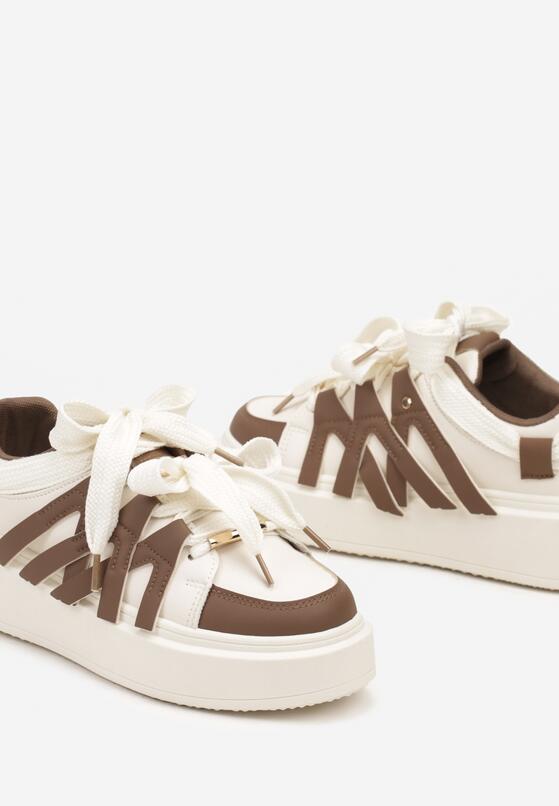 Brązowe Sneakersy na Grubej Podeszwie z Ozdobnymi Paskami Leristhra 6