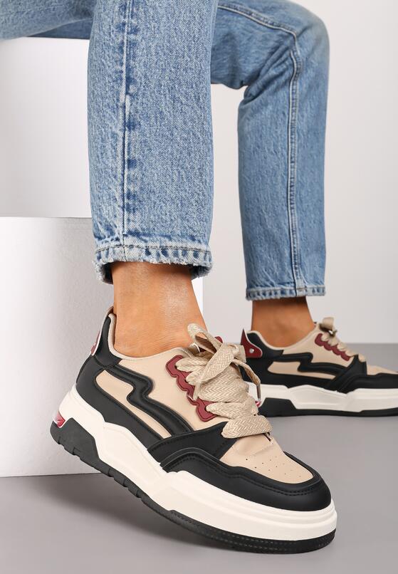 Czarne Sneakersy na Grubej Podeszwie z Ozdobnymi Wstawkami Beriona 2