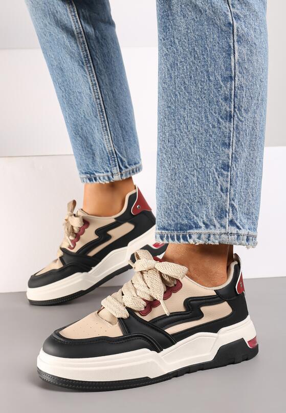 Czarne Sneakersy na Grubej Podeszwie z Ozdobnymi Wstawkami Beriona 1