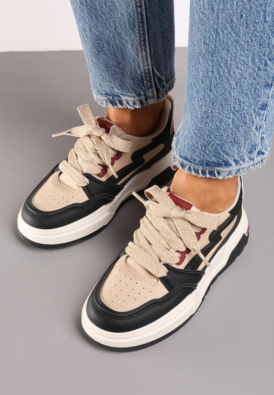 Czarne Sneakersy na Grubej Podeszwie z Ozdobnymi Wstawkami Beriona 3