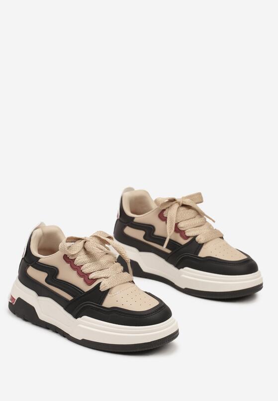 Czarne Sneakersy na Grubej Podeszwie z Ozdobnymi Wstawkami Beriona 5
