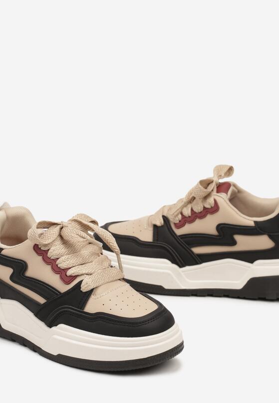 Czarne Sneakersy na Grubej Podeszwie z Ozdobnymi Wstawkami Beriona 6