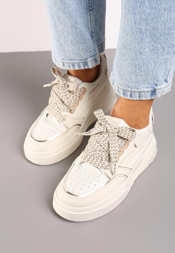 Beżowe Sneakersy na Grubej Podeszwie z Ozdobnymi Wstawkami Beriona 3