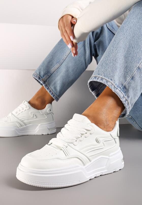 Białe Sneakersy na Grubej Podeszwie z Ozdobnymi Wstawkami Beriona 2