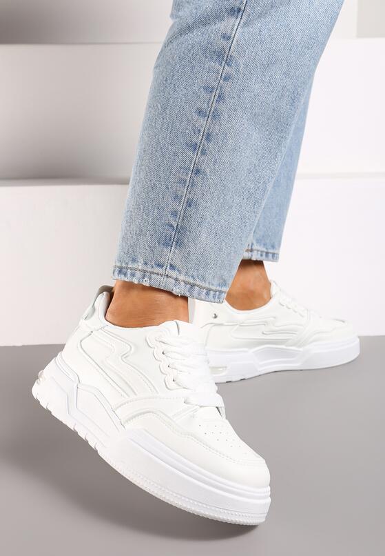 Białe Sneakersy na Grubej Podeszwie z Ozdobnymi Wstawkami Beriona 1