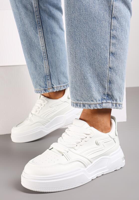Białe Sneakersy na Grubej Podeszwie z Ozdobnymi Wstawkami Beriona 3