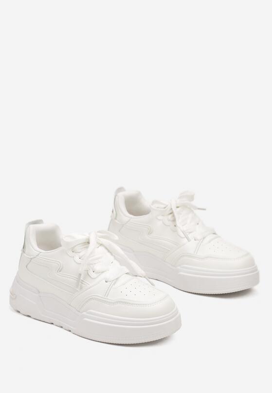 Białe Sneakersy na Grubej Podeszwie z Ozdobnymi Wstawkami Beriona 5