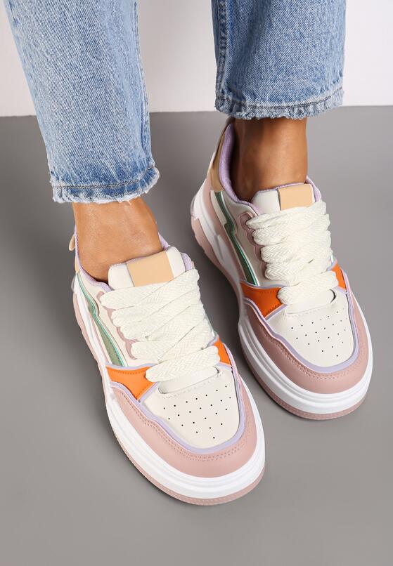 Różowe Sneakersy na Grubej Podeszwie z Ozdobnymi Wstawkami Beriona 3