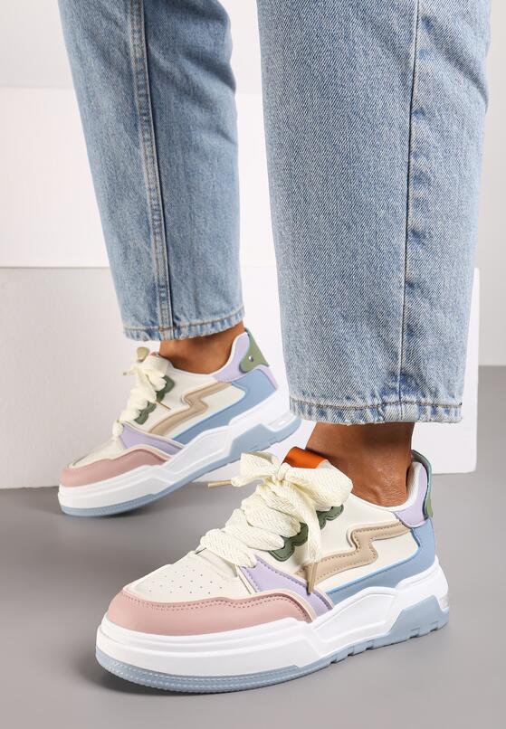 Niebiesko-Białe Sneakersy na Grubej Podeszwie z Ozdobnymi Wstawkami Beriona 2