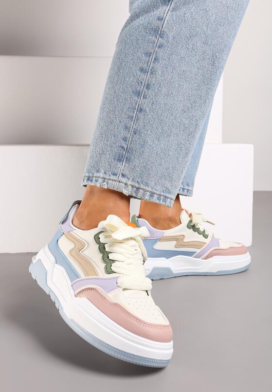 Niebiesko-Białe Sneakersy na Grubej Podeszwie z Ozdobnymi Wstawkami Beriona 1