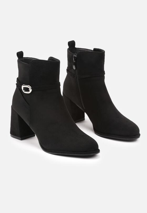 Czarne Eleganckie Botki na Obcasie z Ozdobnym Paseczkiem Berisena 5