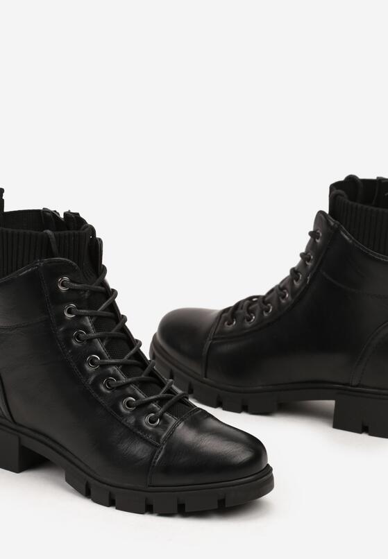 Czarne Botki Workery na Grubej Podeszwie ze Sznurowniem Arreonna 6