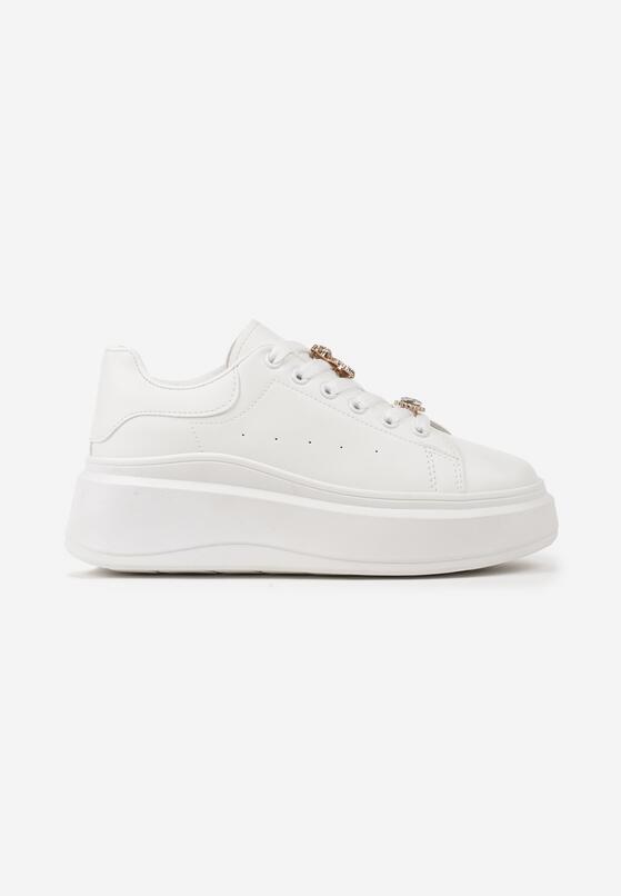 Białe Sneakersy na Platformie z Ozdobną Wstawką przy Pięcie i Złotymi Aplikacjami Rexinora 4